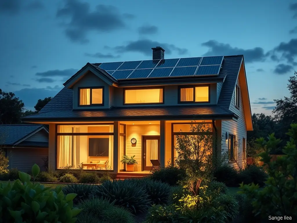 A modern home with sleek solar panels installed on the roof, showcasing a clean and efficient energy solution. The image should convey sustainability and energy savings.