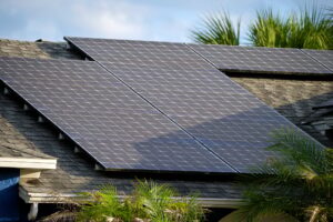 Private home roof covered with solar photovoltaic panels